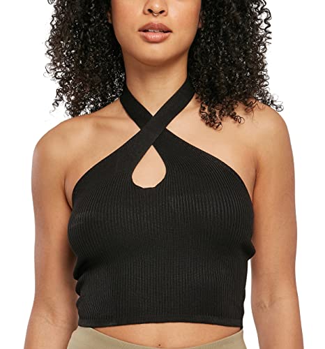 Urban Classics Damen Ladies Rib Knit Crossed Neckholder Top T-Shirt, black, 3XL von Urban Classics