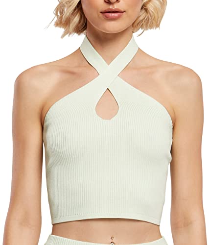 Urban Classics Damen Ladies Rib Knit Crossed Neckholder Top T-Shirt, lightmint, L von Urban Classics