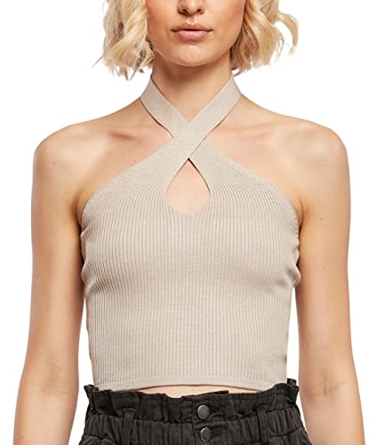 Urban Classics Damen Ladies Rib Knit Crossed Neckholder Top T-Shirt, lighttaupe, L von Urban Classics