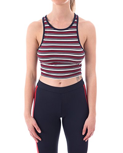 Urban Classics Damen Ladies Rib Stripe Cropped Top, White/Navy/Fire Red, L von Urban Classics