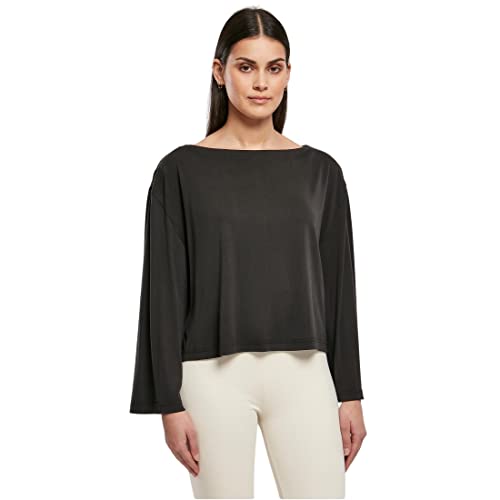 Urban Classics Damen Ladies Short Modal Bateau Necklinie Longsleeve T Shirt, Schwarz, L EU von Urban Classics