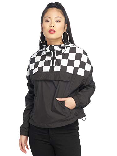 Urban Classics Damen Ladies Short Oversize Check Pull Over Jacket Parka, Schwarz (Blk/Chess 01713), XS EU von Urban Classics