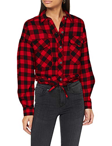 Urban Classics Damen Ladies Short Oversized Check Shirt Hemd, Black/red, XXL von Urban Classics