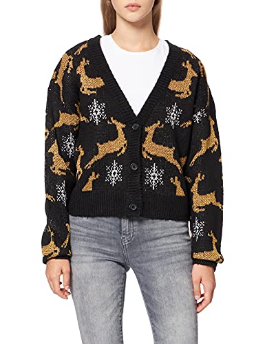 Urban Classics Damen TB4558-Ladies Short Oversized Christmas Cardigan Sweatshirt, Black/Gold, 5XL von Urban Classics