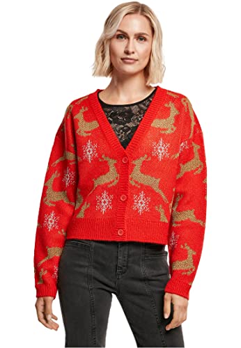 Urban Classics Damen Strickjacke Ladies Short Oversized Christmas Cardigan red/Gold S von Urban Classics