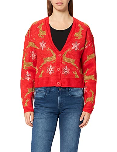 Urban Classics Damen TB4558-Ladies Short Oversized Christmas Cardigan Sweatshirt, red/Gold, XS von Urban Classics