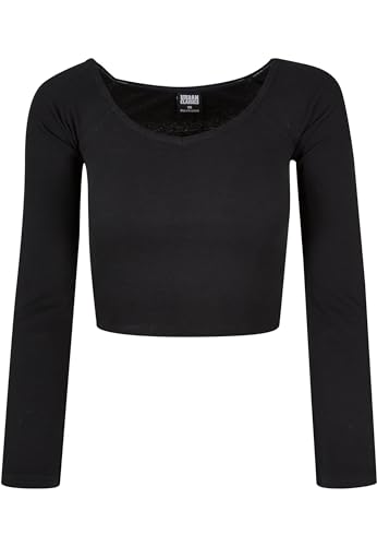 Urban Classics Damen Ladies Short Rib Wide V-neck Longsleeve T Shirt, Schwarz, S EU von Urban Classics