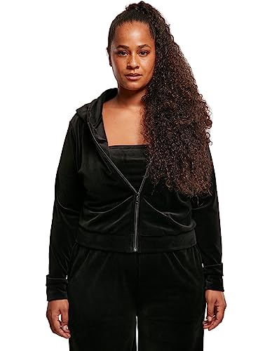 Urban Classics Damen Kapuzenpullover Ladies Short Velvet Zip Hoody Black XXL von Urban Classics