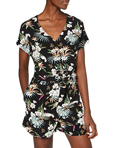 Urban Classics Damen Ladies Short Viscose Belt Jumpsuit T-Shirt, black tropical, L von Urban Classics