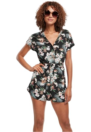 Urban Classics Damen Ladies Short Viscose Belt Jumpsuit T-Shirt, Black Tropical, L von Urban Classics