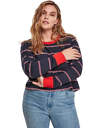 Urban Classics Damen Ladies Short Yarn Dyed Skate Stripe LS Langarmshirt, Blau (Midnight/Red 02052), Small (Herstellergröße: S) von Urban Classics