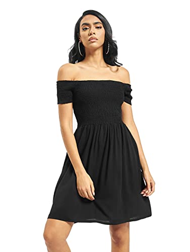 Urban Classics Damen Ladies Smoked Off Shoulder Dress Kleid, Black, XS von Urban Classics