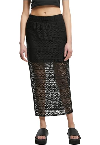 Urban Classics Damen Ladies Stretch Crochet Lace Midi Skirt Rock, Black, S von Urban Classics