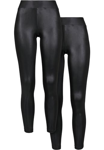 Urban Classics Damen Ladies Synthetic Leather 2-Pack Leggings, Black+Black, 3XL von Urban Classics