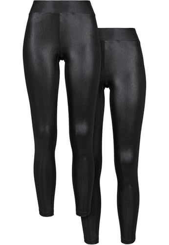 Urban Classics Damen Ladies Synthetic Leather 2-Pack Leggings, Black+Black, XS von Urban Classics