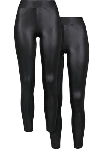Urban Classics Damen Ladies Synthetic Leather 2-Pack Leggings, Black+Black, XXL von Urban Classics