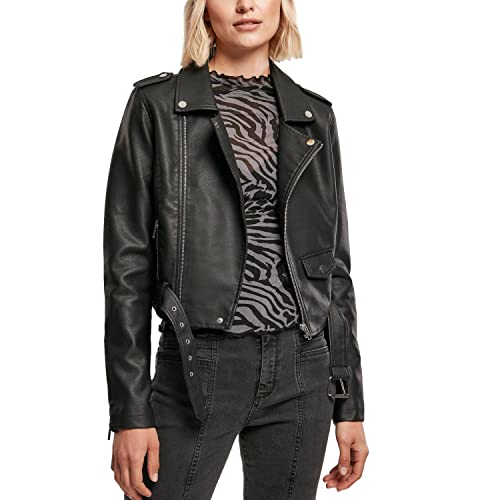 Urban Classics Damen Ladies Synthetic Leather Belt Biker Jacket Jacke, Black, XL von Urban Classics