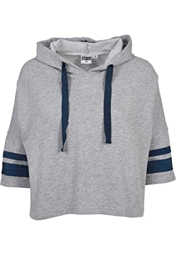 Urban Classics Damen TB1978-Ladies Taped Short Sleeve Hoody Kapuzenpullover, Grau (Grey/Navy 01199), Small (Herstellergröße: S) von Urban Classics