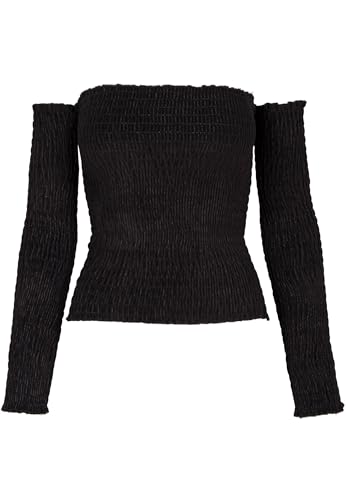 Urban Classics Damen Ladies Velvet Cold Shoulder Smoke L/S Langarmshirt, per Pack Schwarz (Black 00007), X-Small (Herstellergröße: XS) von Urban Classics