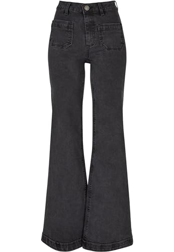 Urban Classics Damen Ladies Vintage Flared Denim Pants Hose, Black Washed, 30 von Urban Classics