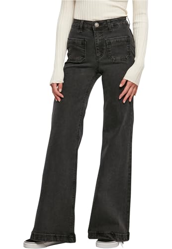 Urban Classics Damen Ladies Vintage Flared Denim Pants Hose, Black Washed, 30 von Urban Classics