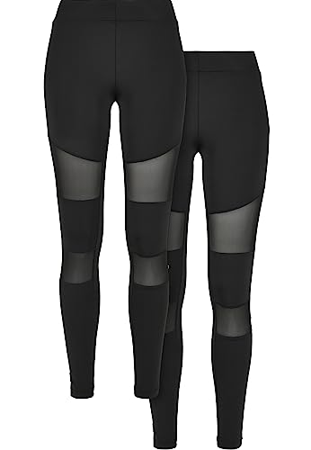 Urban Classics Damen Leggings Ladies Tech Mesh Leggings 2-Pack Black+Black 4XL von Urban Classics