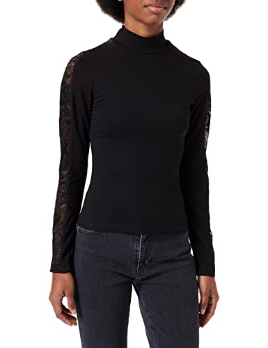 Urban Classics Damen Longsleeve Ladies Lace Striped Sweater T-Shirt, Black (Black 00007), XS von Urban Classics