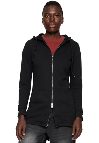 Urban Classics Damen Sweatjacke Ladies Sweat Parka, lange Kapuzenjacke im Stil eines Zip Hoodie, L, Black von Urban Classics