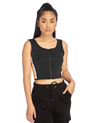 Urban Classics Damen TB1895-Ladies Side Stripe Cropped Zip Top, Mehrfarbig (Black/White/Chromeyellow 01302), X-Large von Urban Classics