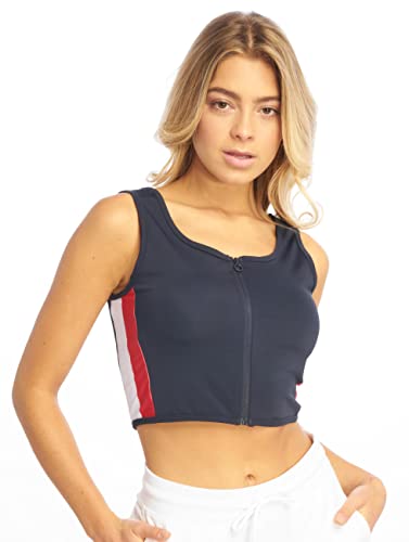 Urban Classics Damen Side Stripe Cropped Zip Top, Mehrfarbig (Navy/Fire Red/White 01224), X-Small von Urban Classics