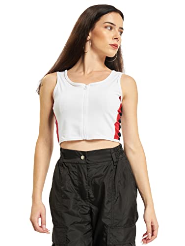 Urban Classics Damen TB1895-Ladies Side Stripe Cropped Zip Top, Mehrfarbig (White/Firered/Navy 01303), X-Small von Urban Classics