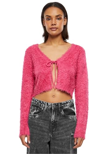 Urban Classics Damen TB6082-Ladies Tied Cropped Feather Cardigan Strickjacke, hibiskuspink, 4XL von Urban Classics