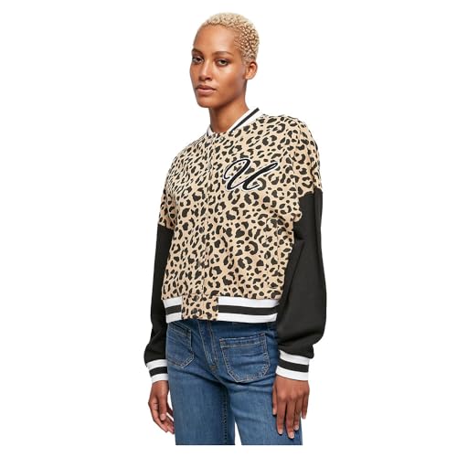 Urban Classics Damen Sweater Ladies AOP Oversized College Sweat Jacket unionbeigeleo/Black M von Urban Classics