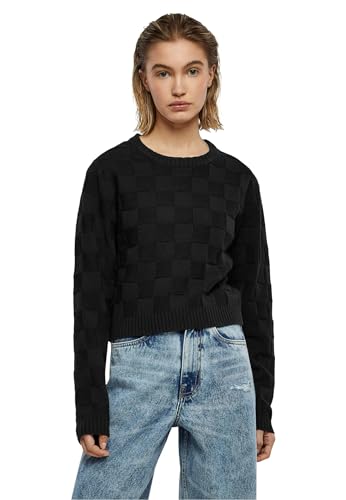 Urban Classics Damen TB6138-Ladies Check Knit Sweater Sweatshirt, Black, S von Urban Classics