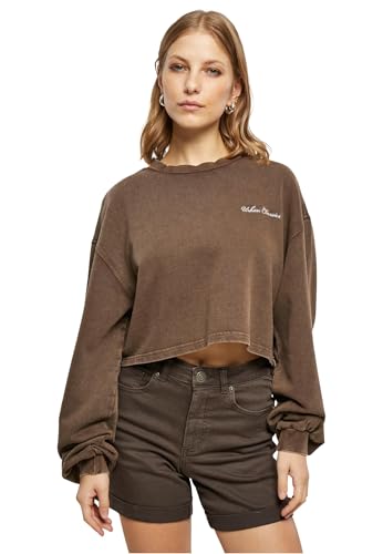 Urban Classics Damen Sweatshirt Ladies Cropped Small Embroidery Terry Crewneck Brown XS von Urban Classics