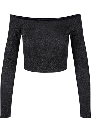 Urban Classics Damen TB6125-Ladies Off Shoulder Glitter Longsleeve T-Shirt, Black, M von Urban Classics