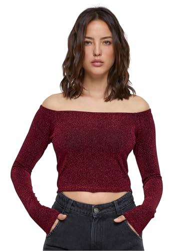 Urban Classics Damen T-Shirt Ladies Off Shoulder Glitter Longsleeve Burgundy 4XL von Urban Classics