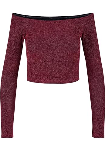 Urban Classics Damen TB6125-Ladies Off Shoulder Glitter Longsleeve T-Shirt, Burgundy, S von Urban Classics