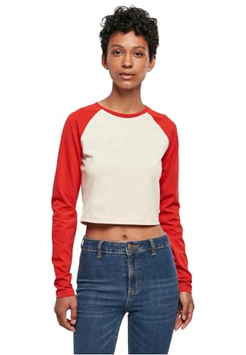 Urban Classics Damen Ladies Organic Cropped Retro Baseball Longsleeve T-Shirt, Whitesand/Hugered, XS EU von Urban Classics
