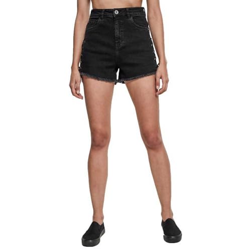 Urban Classics Damen Ladies Highwaist Denim Lace Up Shorts Black Washed, 31 von Urban Classics