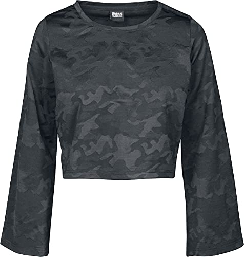 Urban Classics Damen Ladies Short Jacquard Camo L/S Langarmshirt, per Pack Schwarz (Black camo 00777), X-Large (Herstellergröße: XL) von Urban Classics