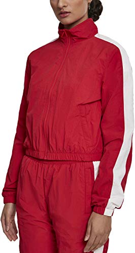 Urban Classics Damen Ladies Short Striped Crinkle Track Jacket Jacke, per Pack Rot (red/wht 00202), Medium (Herstellergröße: M) von Urban Classics