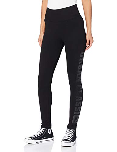 Urban Classics Damen High Waist Leggings Yoga-Fitness-Hose, Lange Streetwear- & Sporthose mit tonalem Logo Schriftzug, Farbe Schwarz, Größe XS von Urban Classics