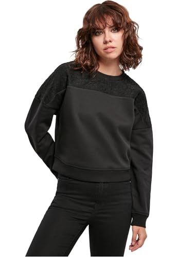 Urban Classics Ladies Short Oversized Lace Inset Crew Black L von Urban Classics