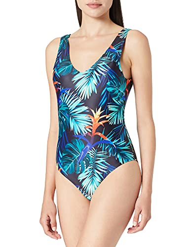 Urban Classics Ladies High Leg Pattern Swimsuit, vriesea Black, L von Urban Classics