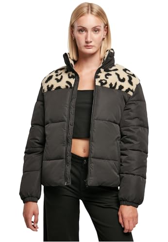 Urban Classics Damen Jacke Ladies AOP Sherpa Mixed Puffer Jacket black/sandleo XXL von Urban Classics