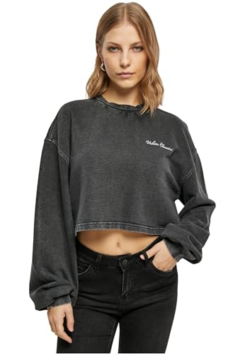Urban Classics Damen Sweatshirt Ladies Cropped Small Embroidery Terry Crewneck Black XXL von Urban Classics