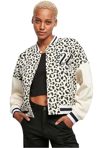 Urban Classics Damen Sweater Ladies AOP Oversized College Sweat Jacket whitesandleo/whitesand L von Urban Classics