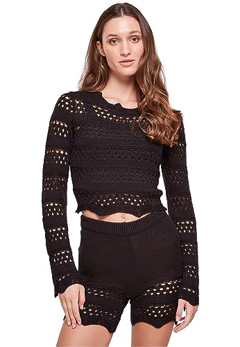 Urban Classics Damen Sweatshirt Ladies Cropped Crochet Knit Sweater Black 4XL von Urban Classics