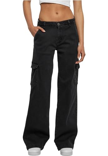 Urban Classics Damen TB6037-Ladies High Waist Straight Denim Cargo Pants Hose, Black Washed, 31 von Urban Classics